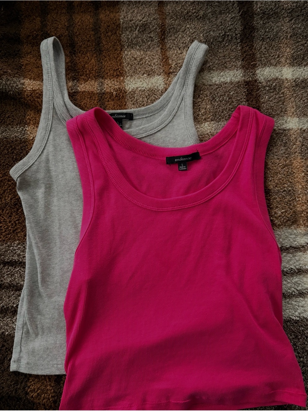2 Ambiance Ribbed Tank Duo - Fuchsia and Light Gray